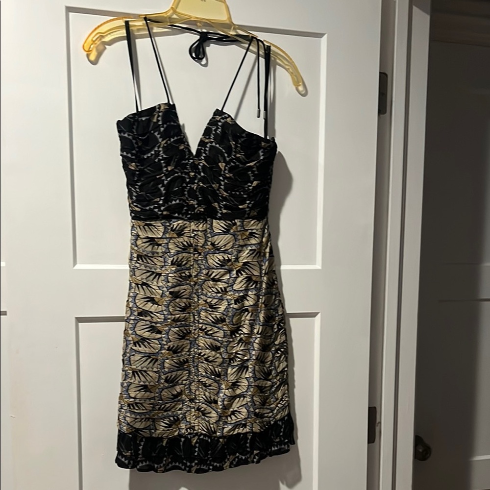 Anthropologie Black and Gold Sheath Mini Dress